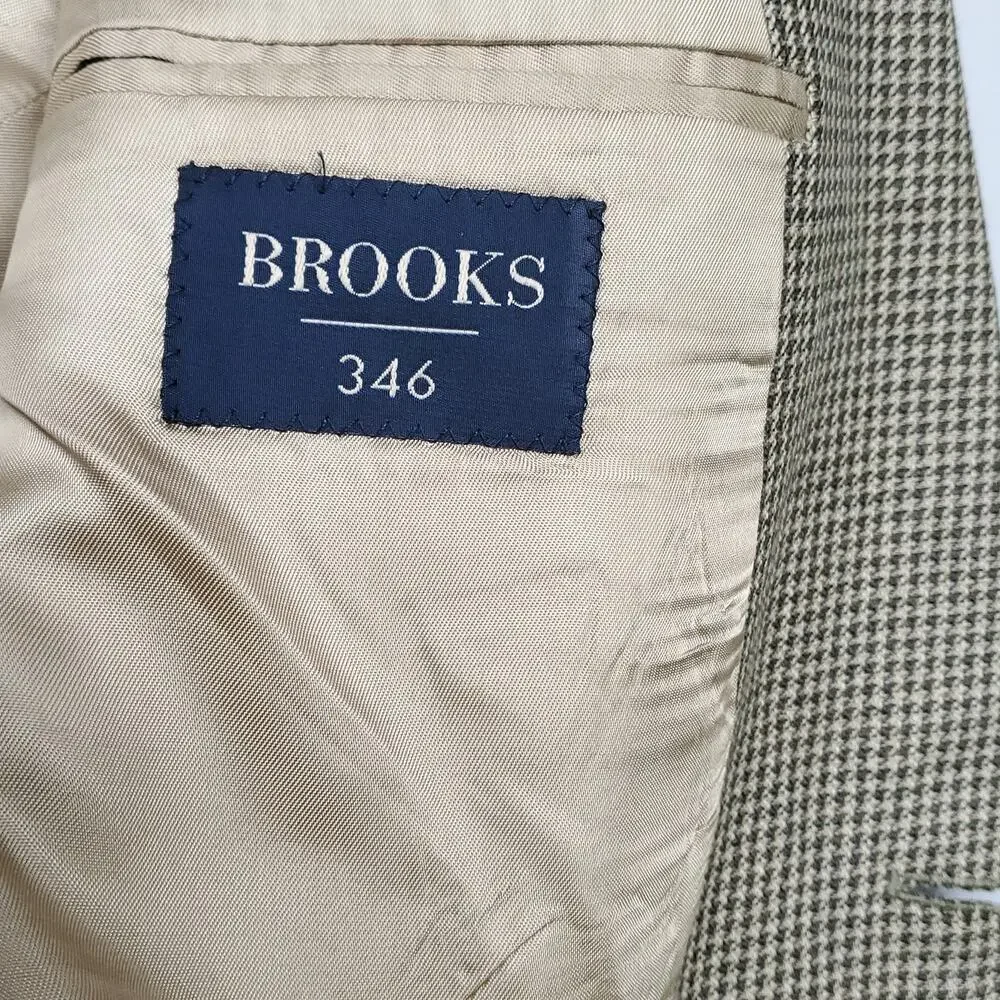 Brooks Brothers Preppy Wool Silk Green Houndstooth Blazer Jacket Sport Coat 43R